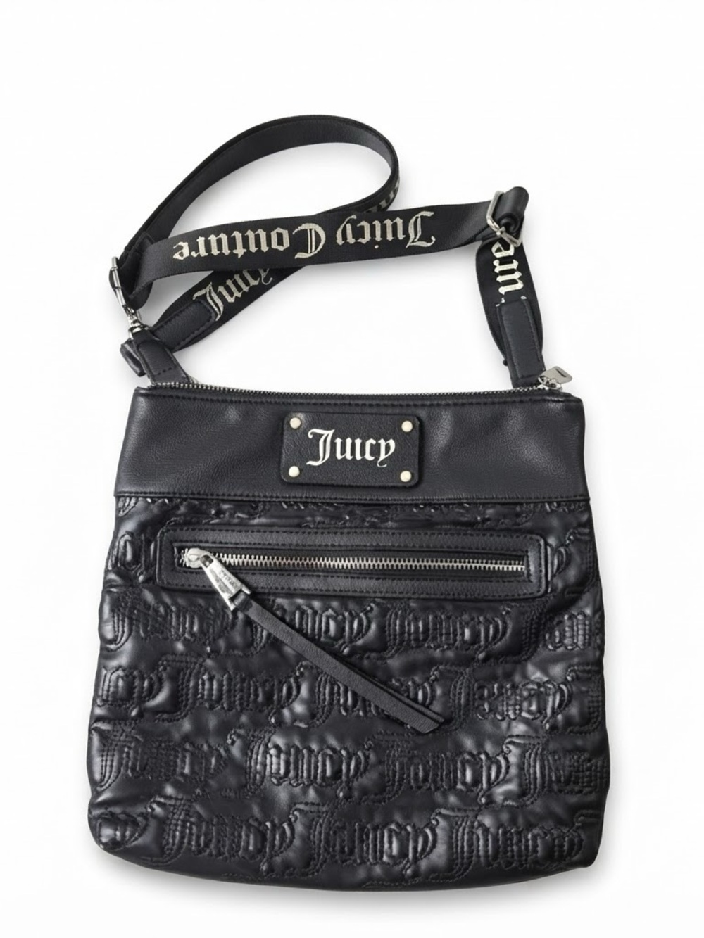 Juicy Couture Embossed Logo Black Crossbody Purse Shoulder Bag